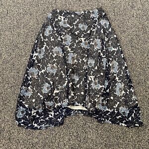 Worthington Women Midi Skirt flowy Pattern Layered Brown Blue lowrise mid Waist